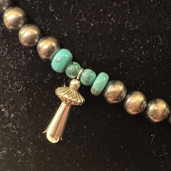 NWT Paige Wallace Turquoise Bead, Squash Blossom, Desert Pearl 925 Necklace - Picture 5 of 7